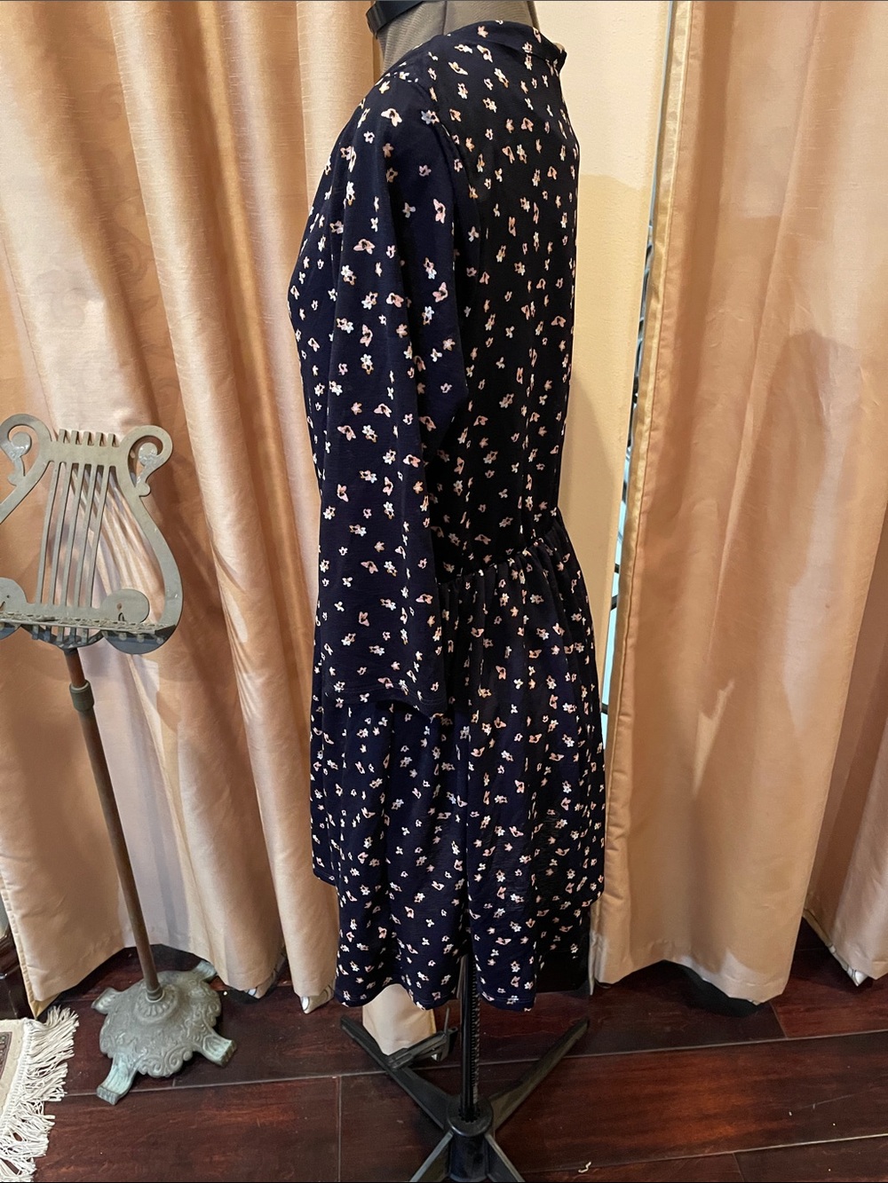 Copper Key Navy Mini Dress with Tiny Cream Floral Print (L) - Picture 4 of 7